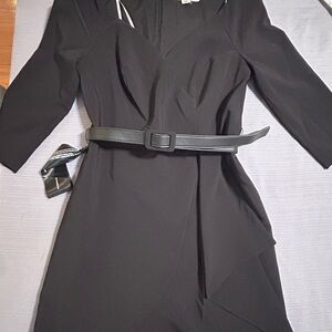Kay Unger Black Asymmetrical Belted Dress